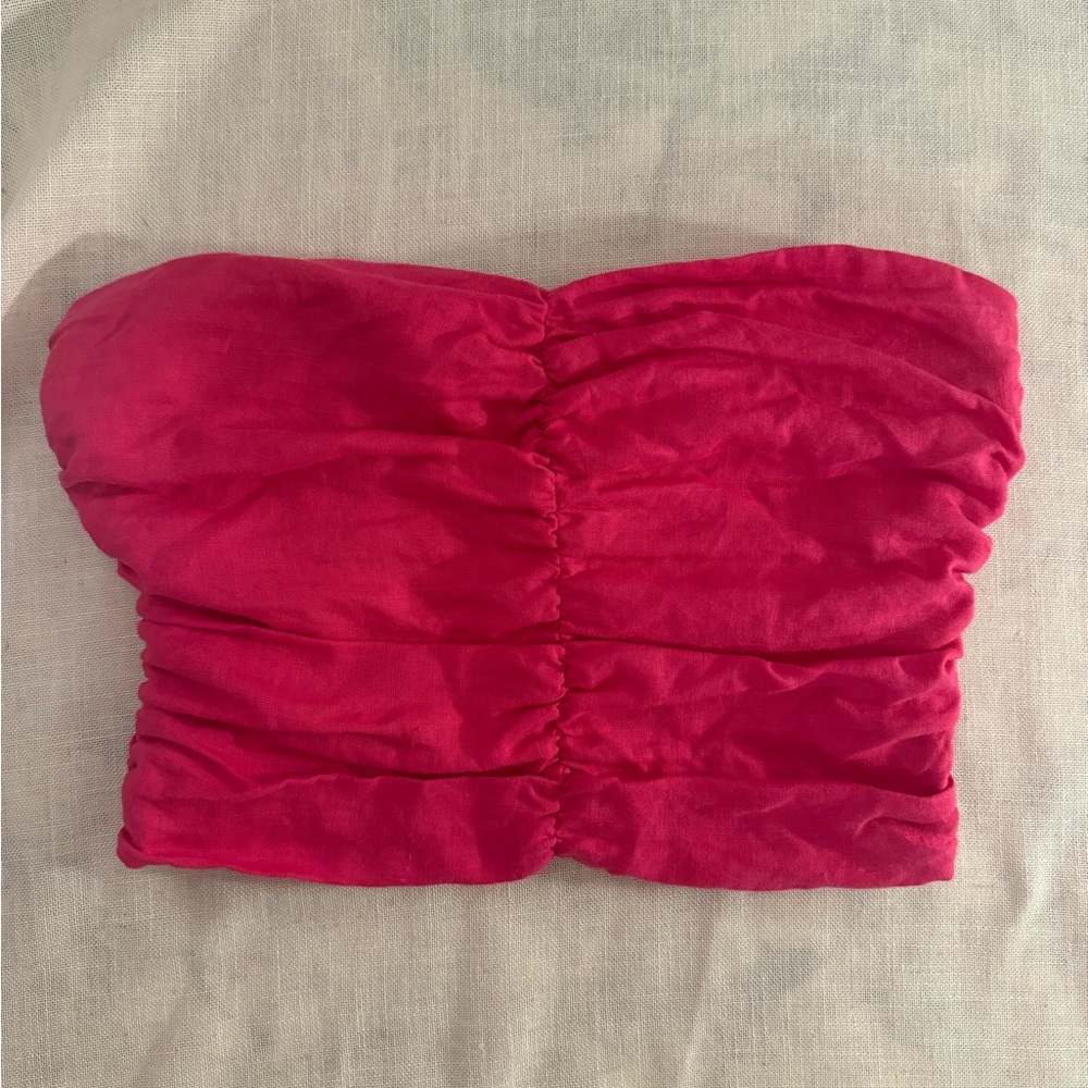 Aritzia Wilfred Fuchsia pink linen ruched strapless crop top - size 2